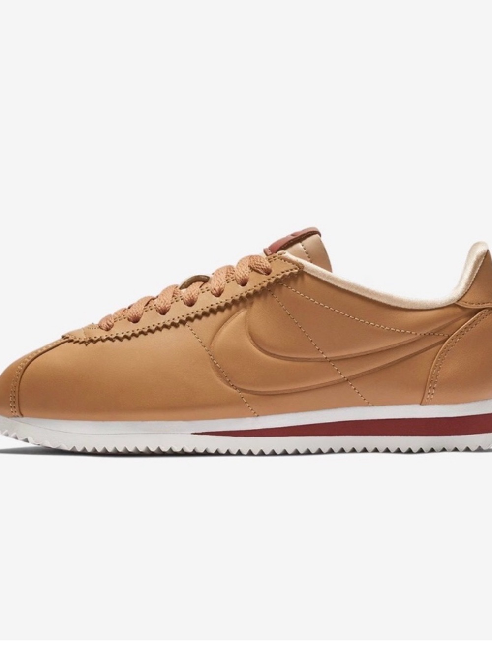 Nike Classic Cortez Leather Sneakers Tan with White & Burgundy Accents